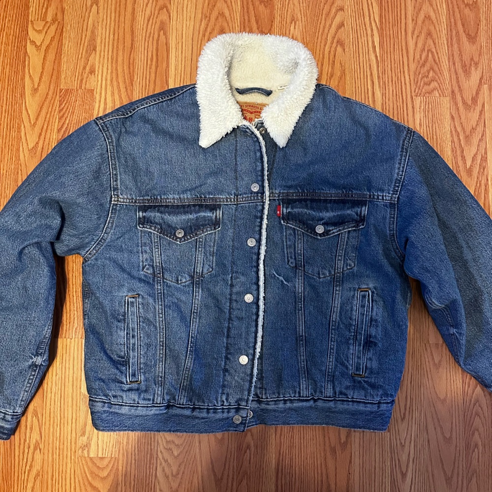 Levi's Blue Denim Jacket with White Sherpa Lining